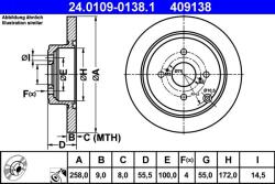 ATE Disc frana spate Toyota Corolla ATE 24.0109-0138.1 (24.0109-0138.1)