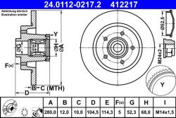 ATE Disc frana spate Renault Trafic III, Opel Vivaro B ATE 24.0112-0217.2 (24.0112-0217.2)