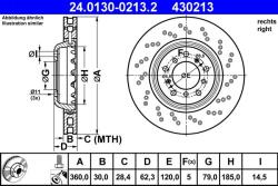 ATE Disc frana compus BMW Seria 3 E90/E92, Seria 1 E82 ATE 24.0130-0213.2 (24.0130-0213.2)