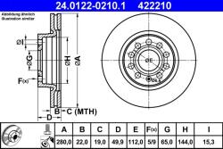 ATE Disc frana fata Audi A3, VW Golf VI ATE 24.0122-0210.1 (24.0122-0210.1)