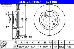 ATE Disc frana fata Renault Megane I/I Coach, Kangoo ATE 24.0121-0106.1 (24.0121-0106.1)