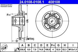 ATE Disc frana spate Renault 19 I/I Chamade, Clio I ATE 24.0108-0108.1 (24.0108-0108.1)