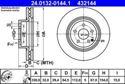 ATE Disc frana fata Mercedes Clasa E W211, GLK X204 ATE 24.0132-0144.1 (24.0132-0144.1)