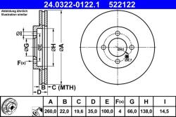 ATE Disc frana fata PowerDisc BMW Seria 3 E30, Z1 ATE 24.0322-0122.1 (24.0322-0122.1)