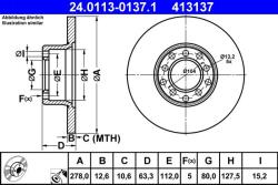 ATE Disc frana fata Mercedes 123, /8 W114 ATE 24.0113-0137.1 (24.0113-0137.1)