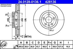 ATE Disc frana Peugeot Expert, Citroën Jumpy I ATE 24.0128-0136.1 (24.0128-0136.1)