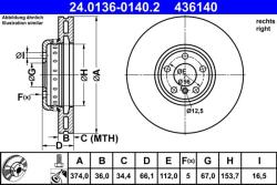 ATE Disc frana compus BMW Seria 5 G30/G31, Seria 6 G32 ATE 24.0136-0140.2 (24.0136-0140.2)