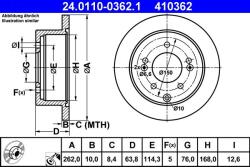 ATE Disc frana spate KIA Soul I/II, Cerato Koup III ATE 24.0110-0362.1 (24.0110-0362.1)
