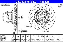 ATE Disc frana compus BMW Seria 6 F06/F12, Seria 5 F10 ATE 24.0136-0125.2 (24.0136-0125.2)