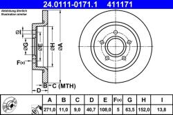 ATE Disc frana spate Ford Focus III ATE 24.0111-0171.1 (24.0111-0171.1)