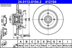 ATE Disc frana spate Citroën Berlingo, Peugeot Partner ATE 24.0112-0194.2 (24.0112-0194.2)