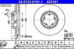 ATE Disc frana fata Ford Transit V363, Tourneo V362 ATE 24.0133-0101.1 (24.0133-0101.1)