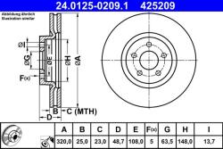 ATE Disc frana fata Ford Kuga II, Transit Connect V408 ATE 24.0125-0209.1 (24.0125-0209.1)