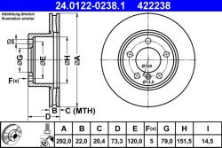 ATE Disc frana fata BMW Seria 1 E81/E82, Seria 3 E90 ATE 24.0122-0238.1 (24.0122-0238.1)