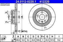 ATE Disc frana spate Volvo V90 II, XC60 II ATE 24.0112-0220.1 (24.0112-0220.1)