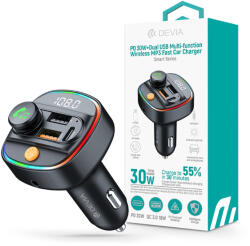 DEVIA Smart Series Bluetooth FM-transmitter/autós gyorstöltő 30W PD+QC 2xUSB/AUX/MP3 - fekete
