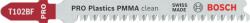 Bosch PRO Plastics PMMA clean T102BF szúrófűrészlap, 92 mm, 2 db 2608655102 (2608655102)