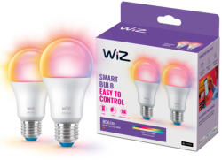 Philips okos E27 LED, opál, 8.5 W, 806 lm, 2200-6500 K +RGB, szabályozható fehér és szín-60 W izzó helyett, 220-240 V, applikációval vezérelhető, Wi-fi, 2 db/csomag (929003601032)