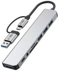 Tech-Protect Hub USB-A / USB-C Tech-Protect HB06, 2 x USB-A, 2 x USB-A 3.0, 1 x USB-C, 1 x SD, 1 x microSD, 1 x Jack 3.5mm (Gri)