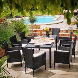 CASARIA Berlin WPC 1+8 polyrattan kerti bútor szett - fekete (996924)