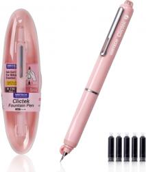 Writech Stilou retractabil Writech corp roz cu cutie cadou si 5 patroane cerneala albastre W-784/1-C-BLUE