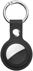 Techsuit - Biztonságos bőrtok (SLH1) - Apple AirTag tok, fémgyűrűvel - Fekete
