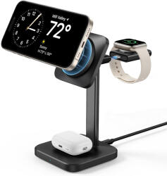 ESR - 3 az 1-ben töltőállomás HaloLock - iPhone MagSafe, AirPods Pro és Apple Watch készülékekhez, levehető óra töltővel - Fekete