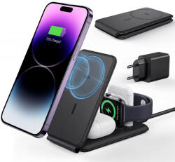 ESR - Prémium 3 az 1-ben Utazó Vezeték Nélküli Töltő Készlet (2C569A) - iPhone, MFi Apple Watch, AirPods, Qi2 15W - Fekete