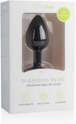 EasyToys Diamond - анален плъг с бял камък - малък - черен - lovesexshop
