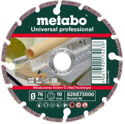 Metabo 626873000 Gyémánt darabolótárcsa; 76x10, 0mm, "UP", Universal "professional (626873000)
