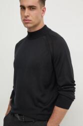 HUGO BOSS gyapjú pulóver könnyű, férfi, fekete, félgarbó nyakú, 50531154 - fekete L