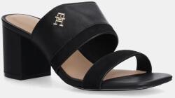 Tommy Hilfiger bőr papucs LEATHER & SUEDE BLOCK HEEL MULE fekete, női, magassarkú, FW0FW08530 - fekete Női 39