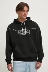 HUGO Blue pamut melegítőfelső fekete, férfi, nyomott mintás, kapucnis, 50530342 - fekete S