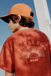 HUGO BOSS gyerek pamut póló narancssárga, sima, J52029 - narancssárga 114
