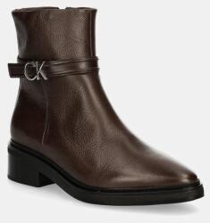 Calvin Klein bőr csizma HEEL ANKLE BOOT 30 W/HW LTH barna, női, lapos talpú, HW0HW02183 - barna Női 37
