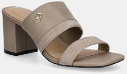 Tommy Hilfiger bőr papucs LEATHER & SUEDE BLOCK HEEL MULE bézs, női, magassarkú, FW0FW08530 - bézs Női 39