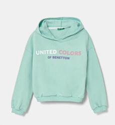 Benetton gyerek melegítőfelső pamutból türkiz, nyomott mintás, kapucnis, 3J68C204D - türkiz 140