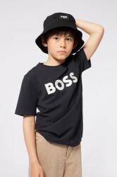 HUGO BOSS gyerek pamut póló fekete, nyomott mintás, J52049 - fekete 138