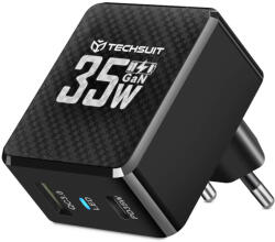 Techsuit Hálózati Töltő - GaN, USB, USB-C, Gyorstöltés, PD35W - Fekete