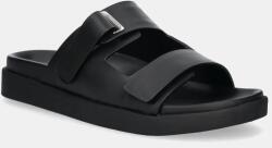 Calvin Klein bőr papucs FLAT ADJ SLIDE EYELET fekete, női, HW0HW02489 - fekete Női 41