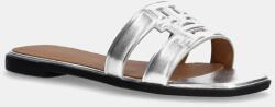 Tommy Hilfiger bőr papucs TH LOGO STRAP METALLIC MULE - ezüst Női 36