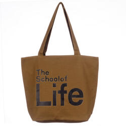 SHOPIKA Geanta de umar din bumbac cu fermoar si imprimeu School of Life, camel