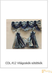  (13 szín) Bojtos díszitő szalag. Organza szalagos paszomány 9678-412 Világoskék-sötétkék