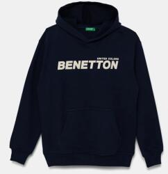 Benetton gyerek melegítőfelső pamutból sötétkék, nyomott mintás, kapucnis, 3UNIC204R - sötétkék 150