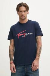 Tommy Jeans pamut póló sötétkék, férfi, nyomott mintás, DM0DM20817 - sötétkék M