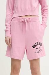 Moschino Jeans pamut rövidnadrág rózsaszín, nyomott mintás, magas derekú, 0380 3201 - rózsaszín XS