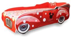  Pat pentru copii Minnie Car, Pal melaminat, margini rotunjite PVC, 2-12 ani, 170x84x55 cm, rosu