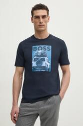 BOSS Orange pamut póló sötétkék, férfi, nyomott mintás, 50535079 - sötétkék M