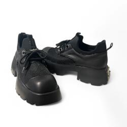 GNStyle МОДЕРНИ ДАМСКИ ЛОУФЪРИ ОТ ЕСТЕСТВЕНА КОЖА В ЧЕРНО С МЕТАЛНИ ЕЛЕМЕНТИ