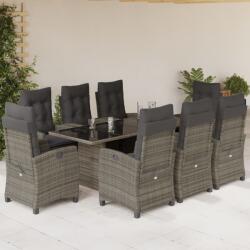 vidaXL Set mobilier grădină cu perne, 9 piese, gri, poliratan (3212690)